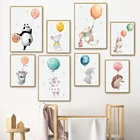 Акварельные Мультяшные животные воздушный шар кролик панда, коала Скандинавская настенная Картина на холсте постеры и принты декор для детской гостиной