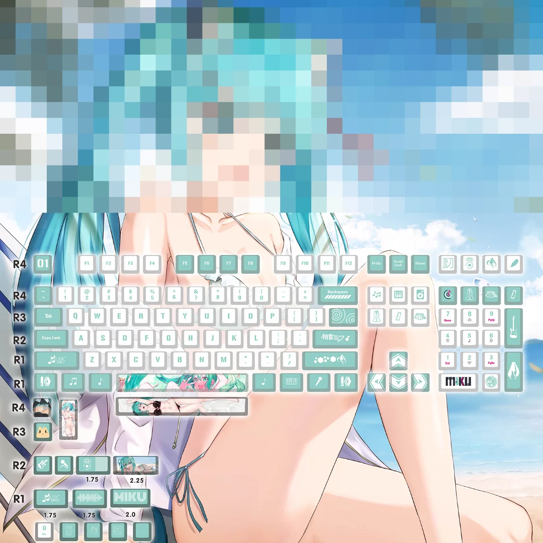 

124 keys Hatsune anime theme keycaps Five-sided sublimation PBT original height small full set of animation keycaps