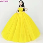 Вечернее платье для кукол Барби, желтое, свадебное платье с длинным хвостом, вуаль 16