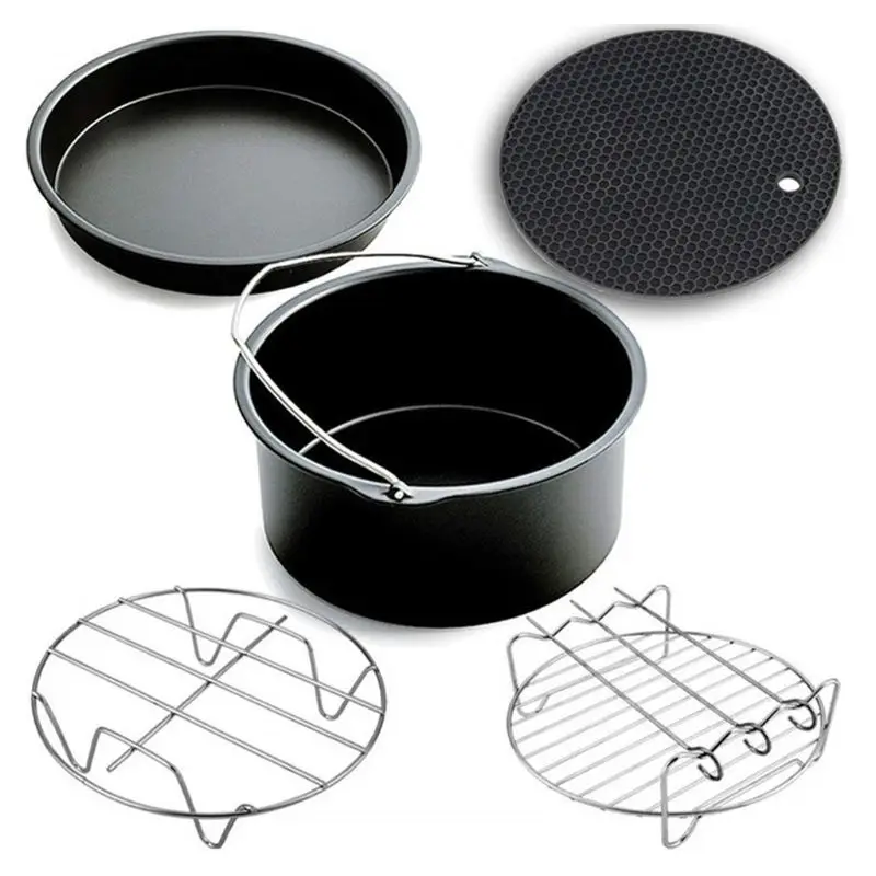 

9pcs/set 6/7/8 Inches Air Fryer Accessories Pizza Tray Grill Toast Rack Steam Rack Insulation Pad 3.2QT-5.8QT Home Kitchen Parts