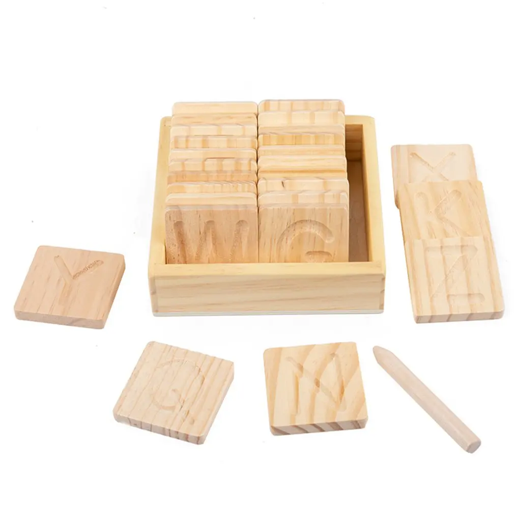 

Деревянная доска для тренировок с буквами двусторонний инструмент для отслеживания букв для обучения обучению АБС развивающая игрушка гол...