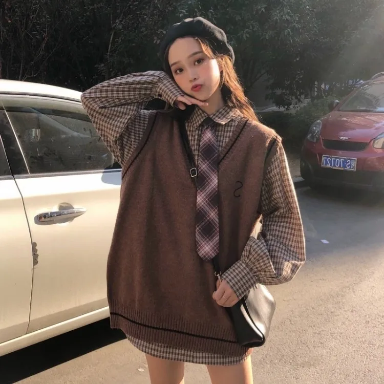 

Винтажный вязаный жилет, свитера, Женский пуловер оверсайз без рукавов с V-образным вырезом, Женский Повседневный жилет, свободные топы в Ко...