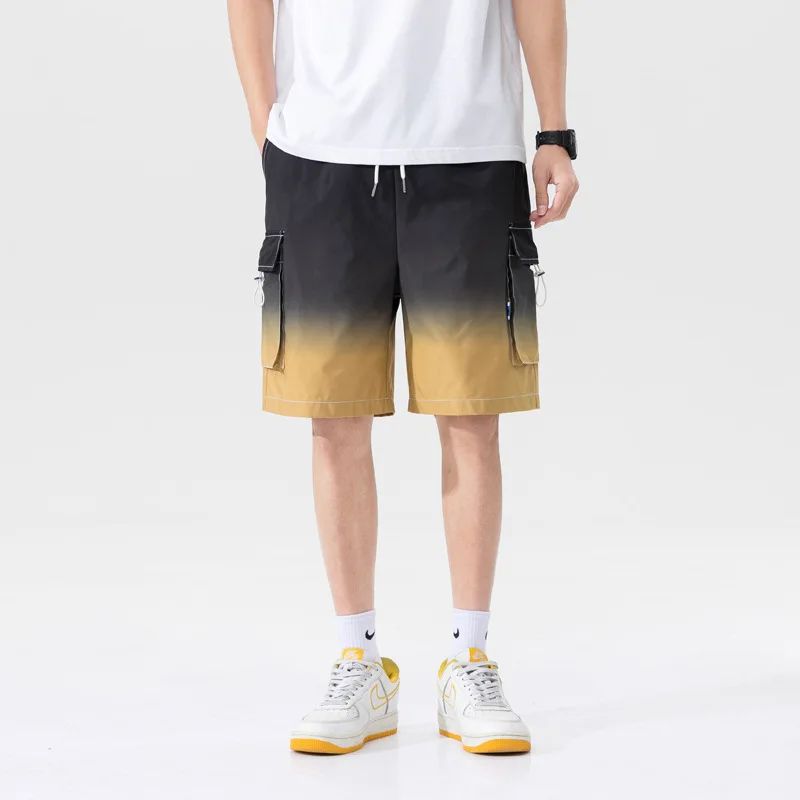 

Ins Style Muti Pockets Shorts Men High Street Retro Brand Men's Short Gradually Changing Color Casual Wear Stright Man Shorts