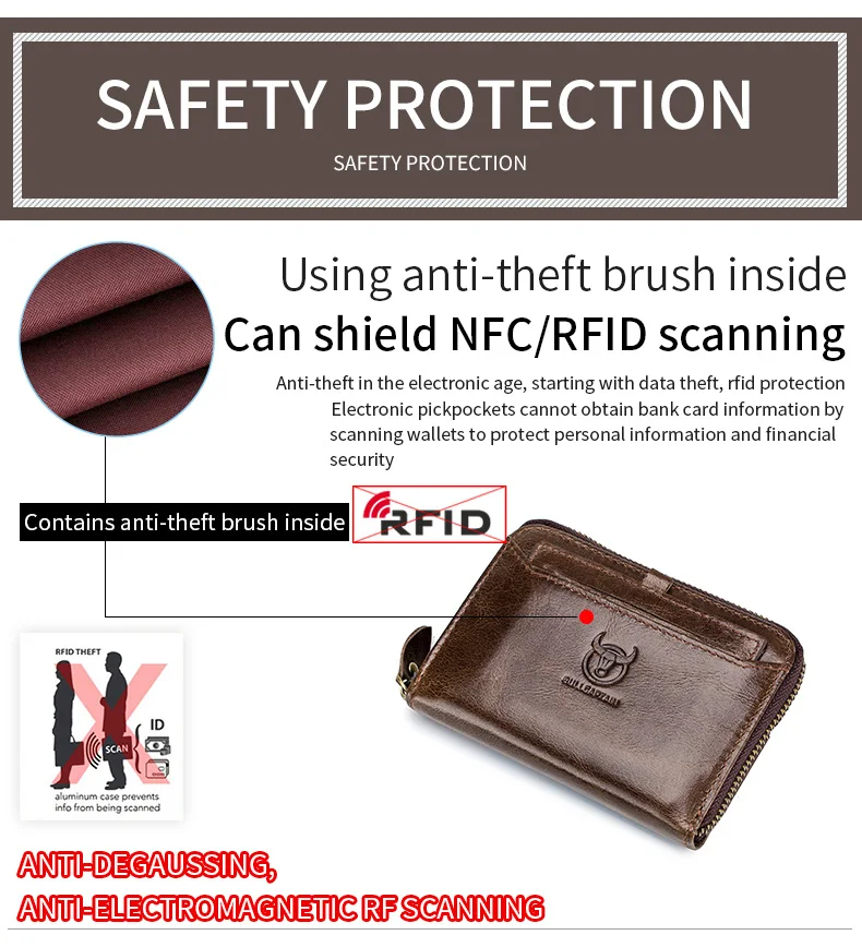 BULLCAPTAIN мужской кошелек RFID Противоугонный кожаный бумажник мужской кошелек на молнии кошелек для карт держатель для карт