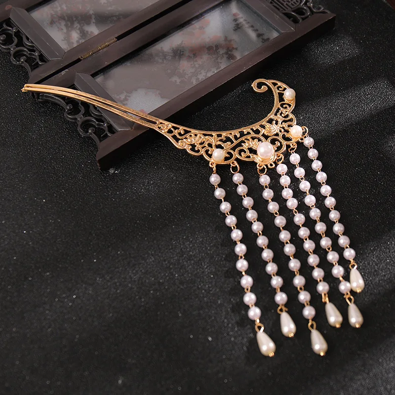 Hanfu Clothing Accessories Retro Pearl Tassel Hairpins Set with Crown Chinese Style Cute Vintage Headdress for Girls MA | Красота и