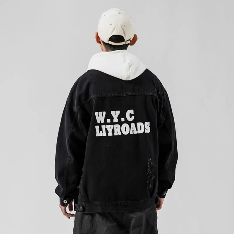 2021 весенняя и осенняя джинсовая куртка Мужская бомбер с отворотом в стиле хип хоп