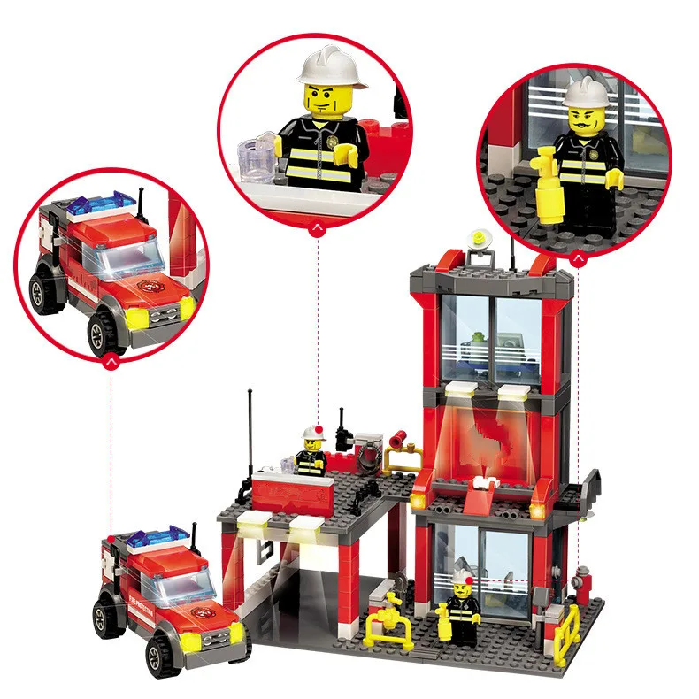 6409 конструктор городская техника переменный автомобиль игрушечный 8052 пожарная