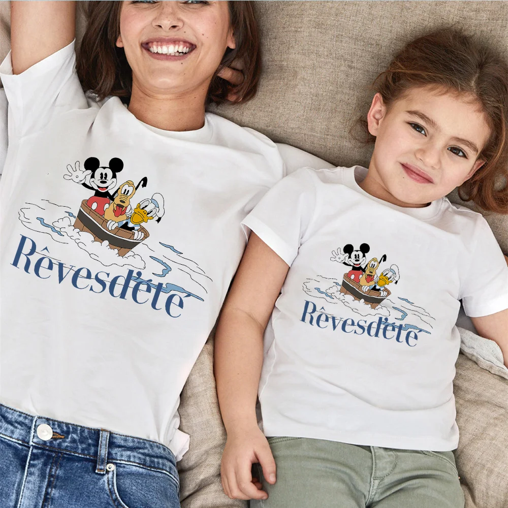 

Модная детская футболка, летняя футболка с рисунком из мультфильма Disney, Микки Маус, ревердейл, Забавные футболки с рисунком для мамы и меня, ...