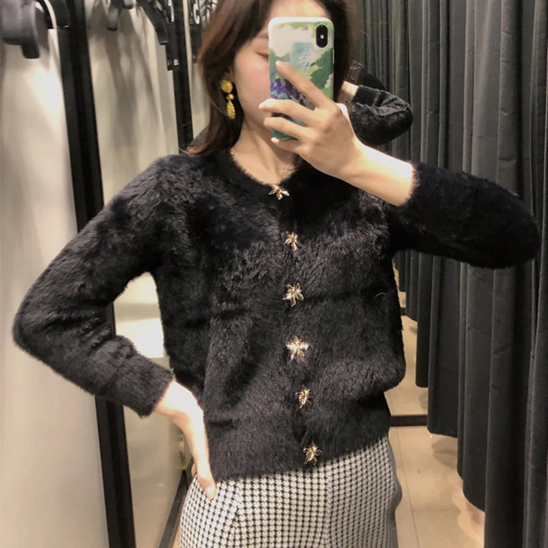 

Женский вязаный свитер, Повседневный Кардиган на пуговицах со звездами и длинным рукавом, вязаные свитера, пальто, женская теплая зимняя од...