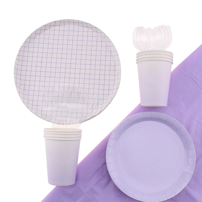 Украшения для дня рождения фиолетовая одноразовая посуда детей набор