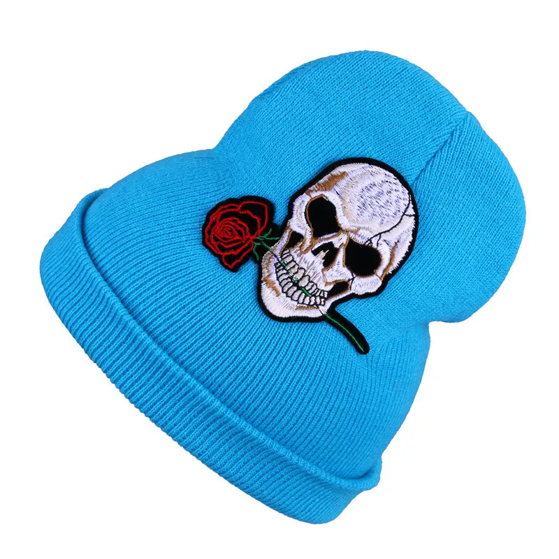 Новое модное платье с цветочным принтом с вышивкой вязаные skullies для мужчин и женщин, с героями мультфильмов, повседневная одежда, шапка зимняя теплая обувь для детей; мягкая хлопковая кепка головные уборы skullies - Цвет: light blue