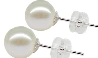 free shipping gorgeous 10 11mm south sea round white pearl earring 18k white gold