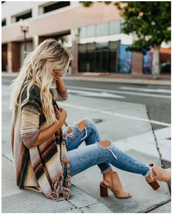 Осенне-зимний вязаный кардиган AliExpress в полоску с длинными рукавами и кисточками