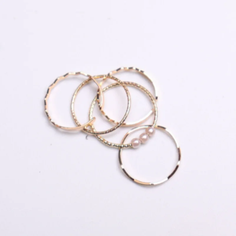 

5Pcs/Set Fashion Personality Ring Pearl Index Finger Knuckle Rings Gothic Rings for Women Men Luxury Jewelry Set Wholesale Bulk