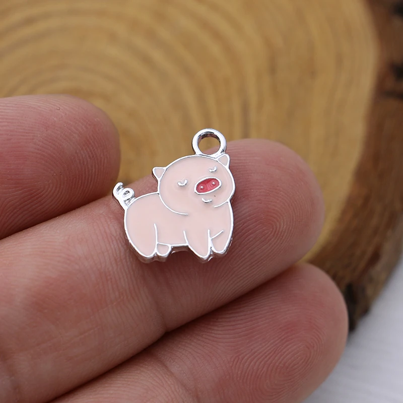 10 шт. Серебряная розовая эмалированная свинья Очаровательная подвеска