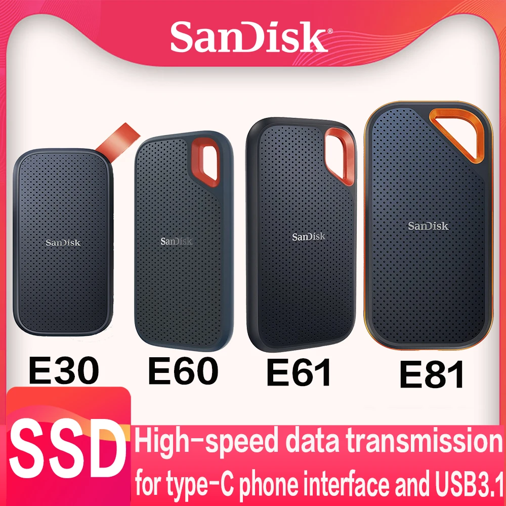 SanDisk SSD E30 E60 E61 E81 Extreme PRO 4 ТБ 2 ТБ 1 ТБ 480 ГБ USB 3.1 Type-A/C Портативный внешний твердотельный накопитель NVME, жесткий диск