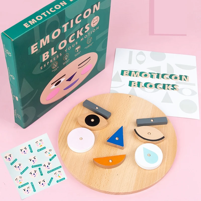 

Wooden Face Changing Expression Panel Emotion Cognition Blocks Toy Educational Mood Learning for Kids Gift