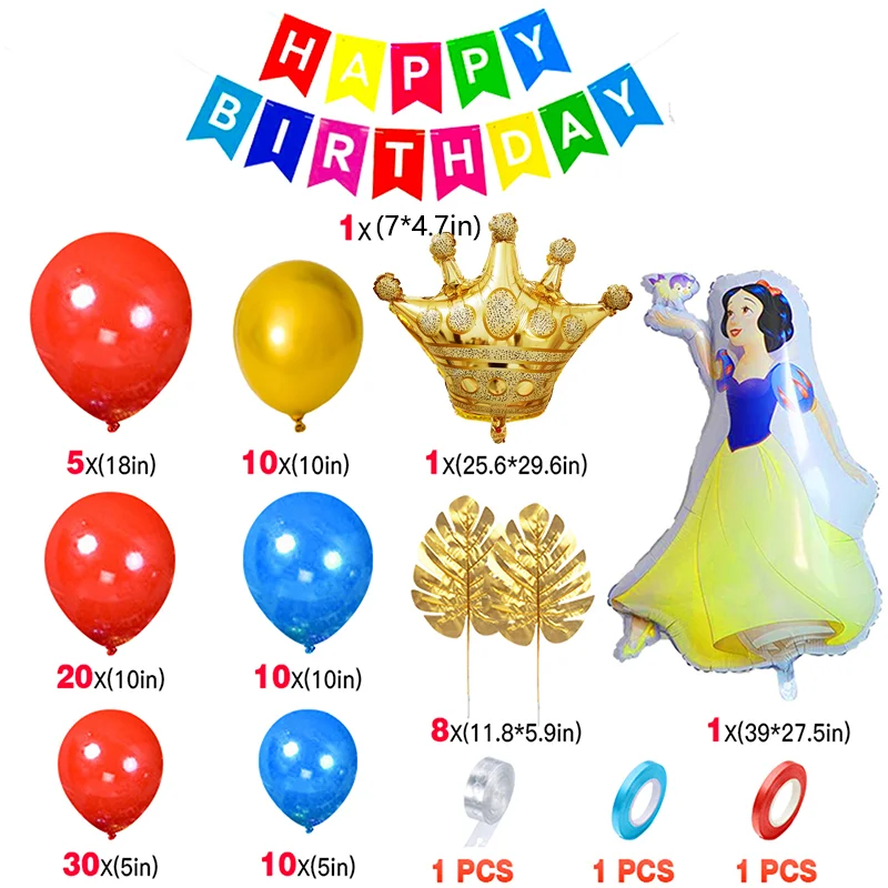 Globos Blancanieves para ni&ntilde;os y ni&ntilde;as, arcos coloridos para fiesta de cumplea&ntilde;os, cartel de feliz cumplea&ntilde;os, globos de corona-5