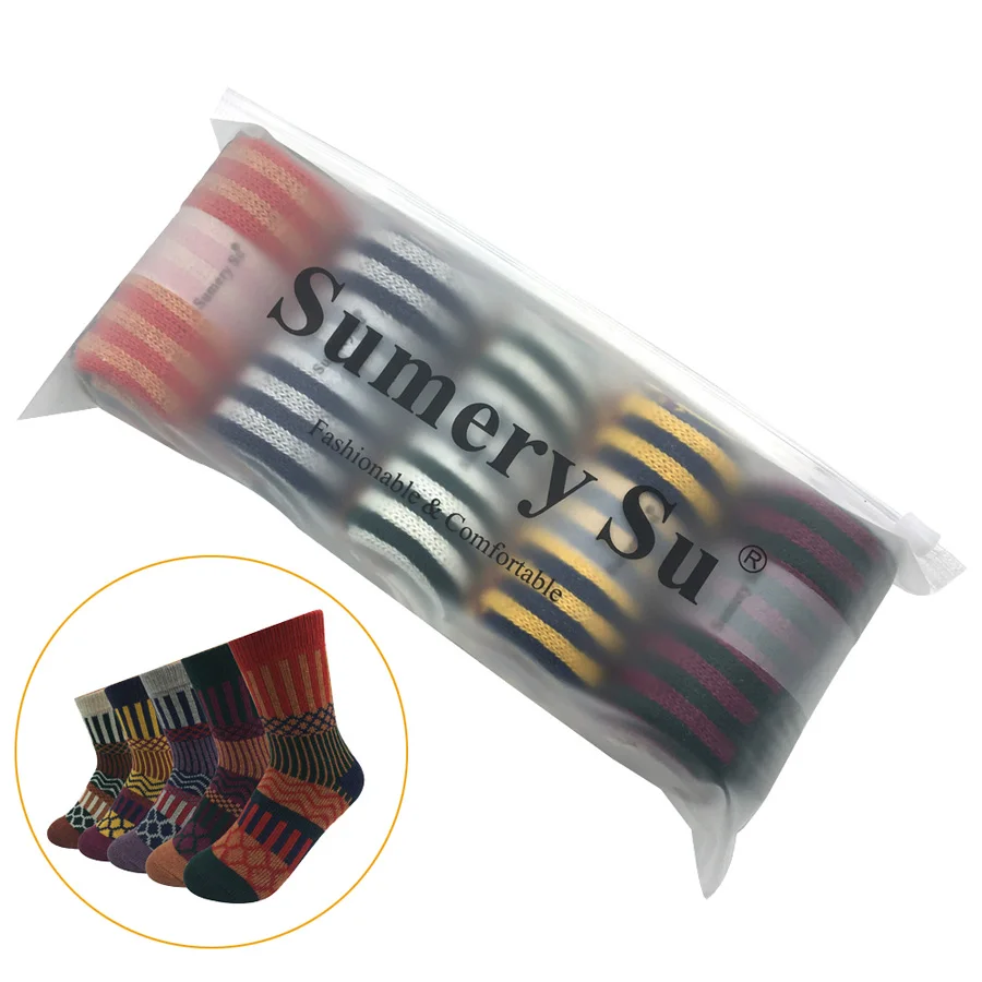 266-Pack w Gift Bag 5 пар/партия, шерстяные носки для женщин, зимние, Харадзюку, японские, богемные, кашемировые, теплые носки для девушек, рождественский подарок - Цвет: 266-Pack w Gift Bag