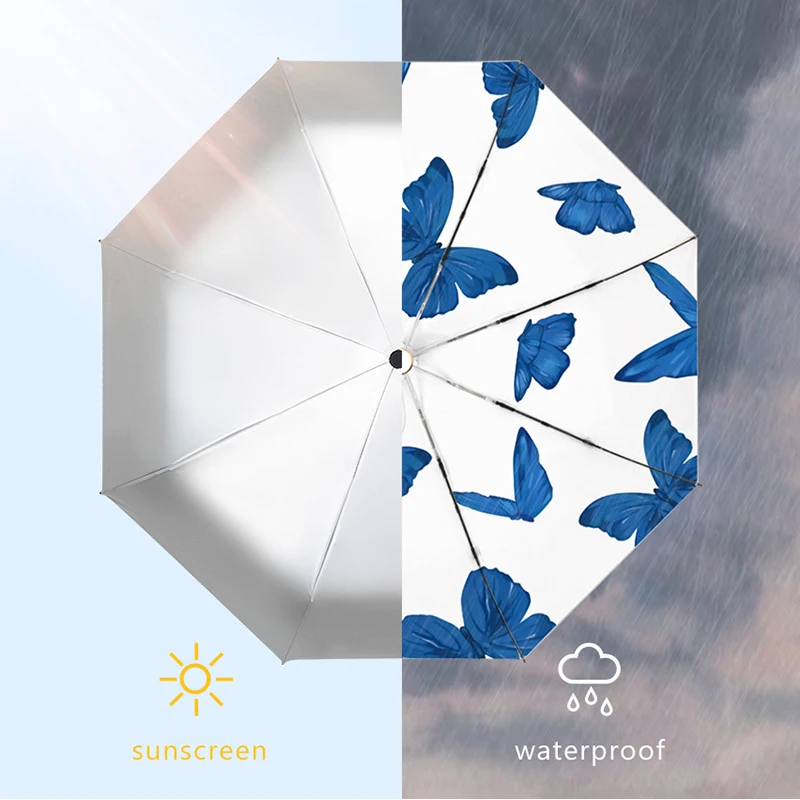 

Butterfly Two Size Clear Umbrella Automatic and Mini Folding Umbrellas Rain Women Sun UV Parasol Umbrella Kids 8 Ribs Windproof