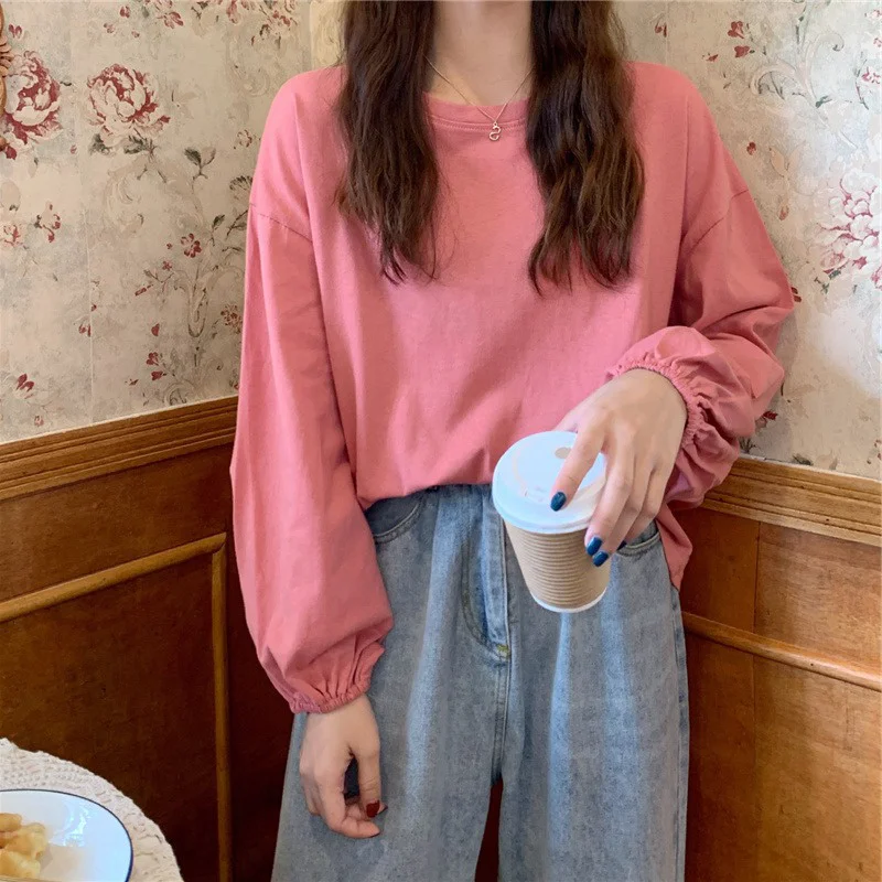 

Розовый Свитшот без шнуровки на плечах, короткая одежда для ранней осени, новый топ, женская одежда, футболка с длинным рукавом, подходящая к...