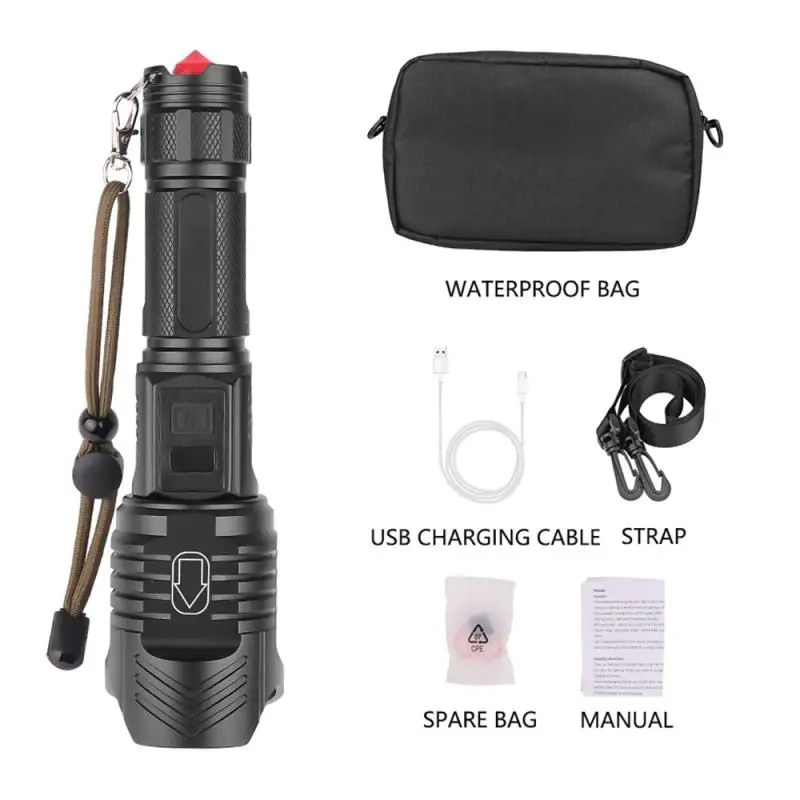 XHP90 светодиодный фонарик тактический перезаряжаемый портативный