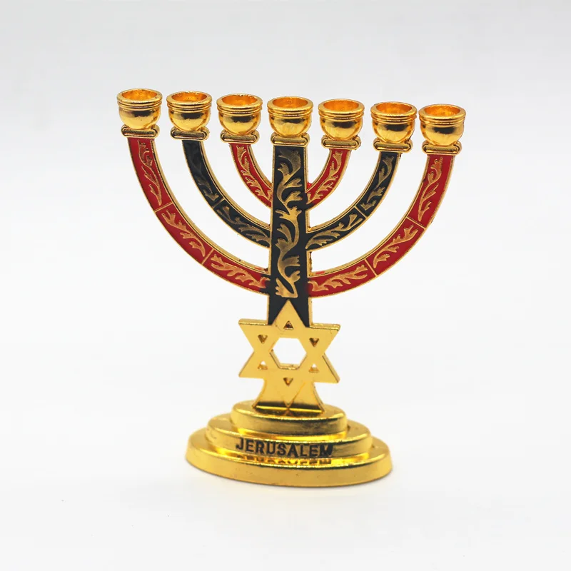 Мини Jerusalem Menorah со звездой Давида Messianic Menora из латуни|Подсвечники| |