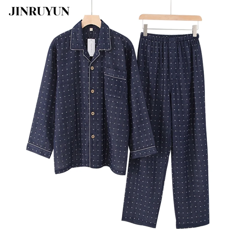 

Pajamas set men's spring and autumn 100%cotont thin simple cardigan comfortable youth home service suit Japanese style sleepwear