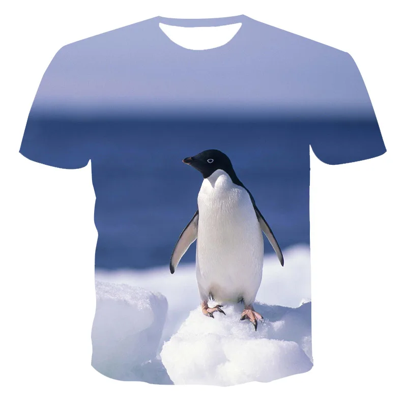 

Men'S Short-Sleeved Loose T-Shirt, Cute Little Penguin 3D Printing Round Neck Pullover And Men'S Casual Streetwear Fashion T-Shi