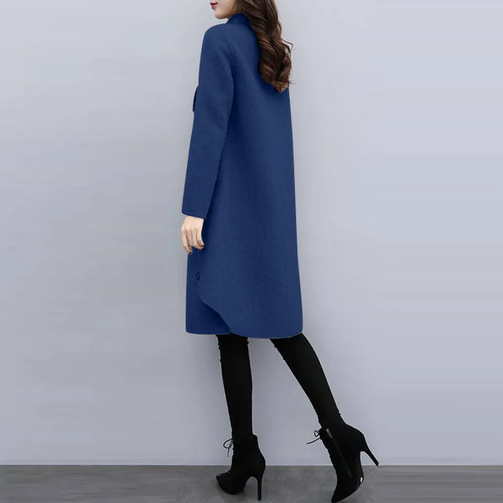 Women Outerwear Overcoat Autumn Winter Jacket New Fashion Long Woolen Coat Women Long Sleeve Slim Solid Female Wool Coats#108