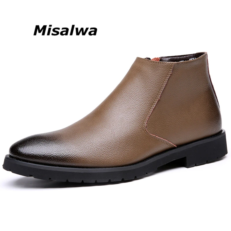 Фото Misalwa короткие мужские ботинки британские высокие кожаные официальные элегантные