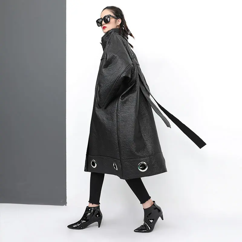 XITAO/Черное длинное женское модное пальто из искусственной кожи 2019 года с одним