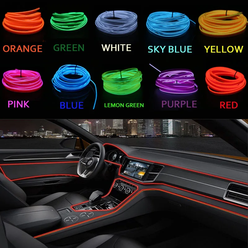 

Car Interior Neon Strip led El Cold Light Accessories For Ford Focus 3 2 1 Fiesta Mondeo MK4 Transit Fusion Kuga Ranger Mustang