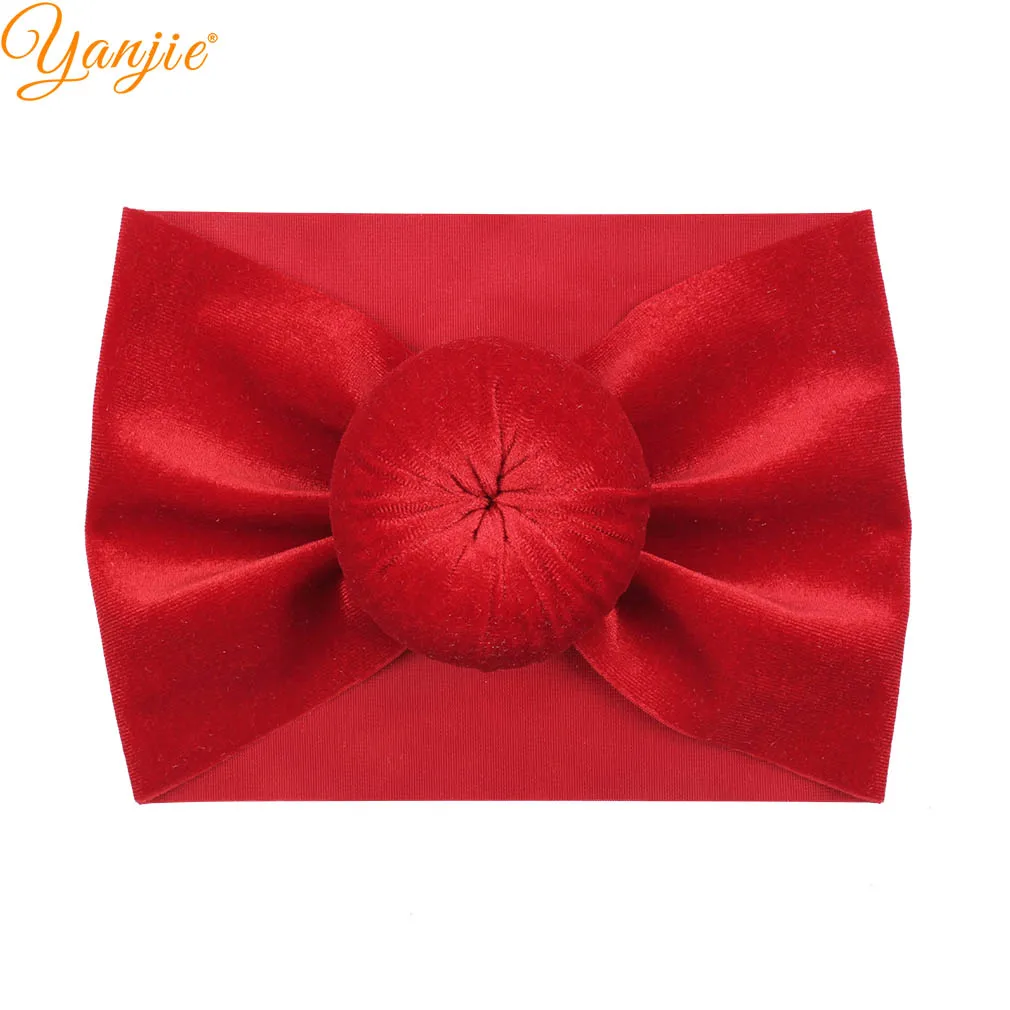 Headband A-red Тюрбан с круглым помпоном из мягкого бархата для девочек; коллекция года; зимняя детская однотонная бархатная эластичная повязка на голову; резинки для волос; аксессуары для волос - Цвет: Headband A-red