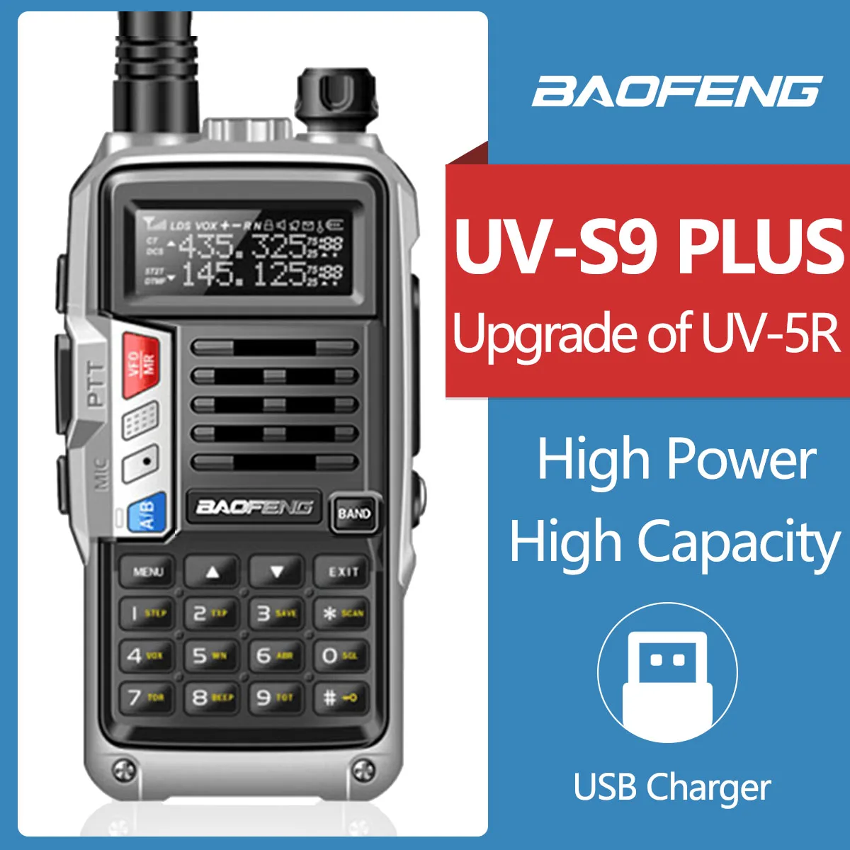 

Портативная рация BaoFeng UV-S9 Plus UHF/VHF, двухдиапазонное радио, приемопередатчик дальнего радиуса действия для охоты, леса и города