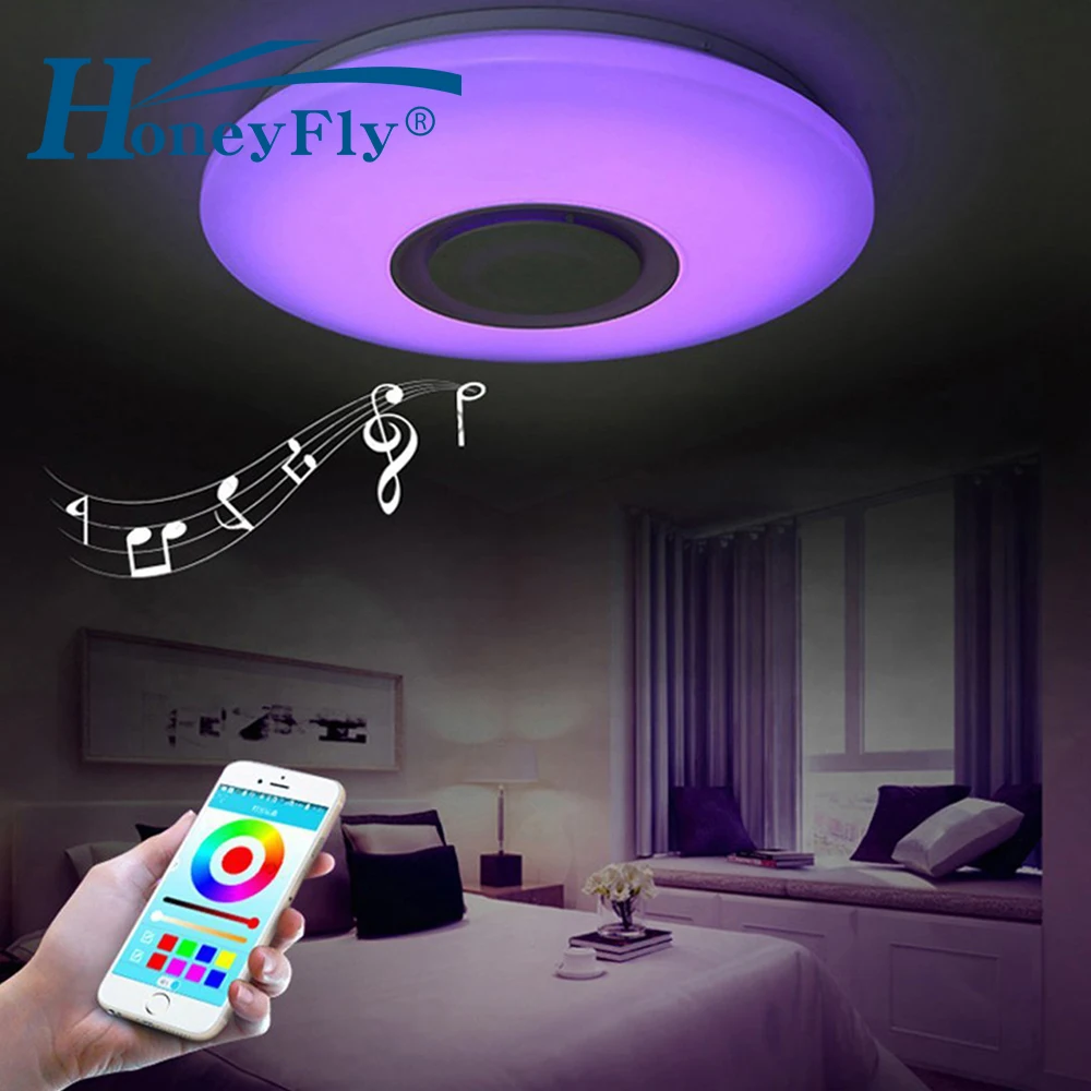 HoneyFly LED RGB Ceiling Light Bluetooth Speaker Dimmable Colorful Light Ceiling Lamp Mobile control Dining Room Indoor Lighting