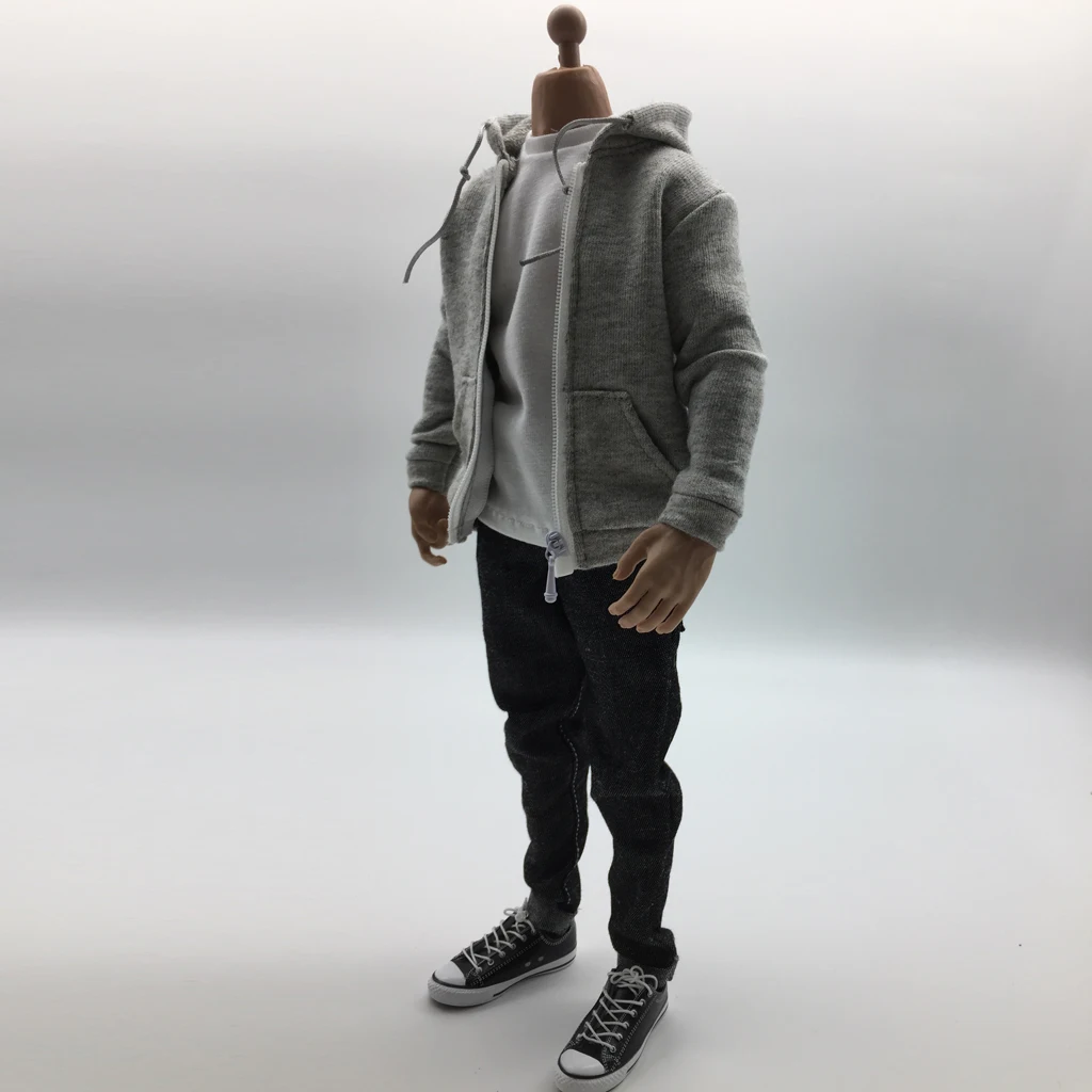 

1:6 Gray Zip Up Hoodie Jeans Clothes Set Shoes For 12'' Kumik Action