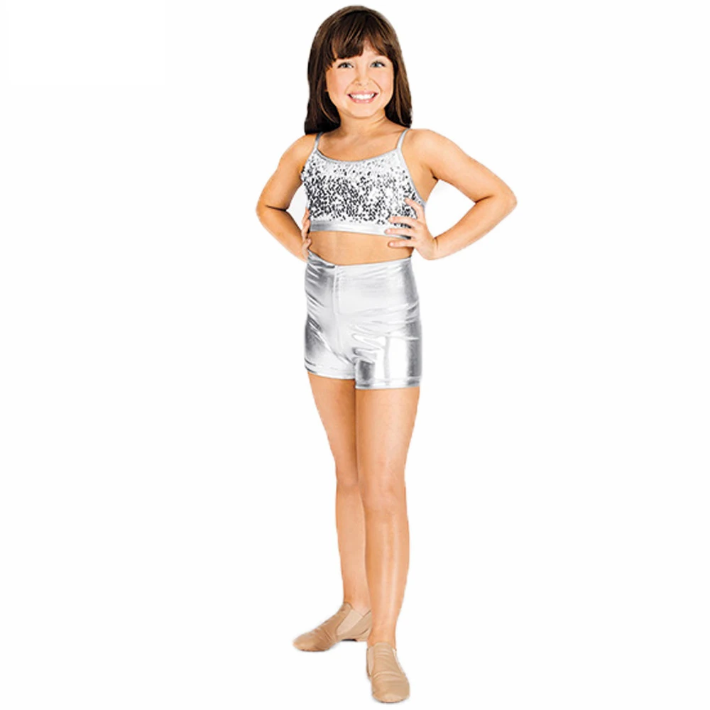 Детские металлические танцевальные шорты с высокой талией черные