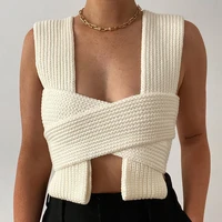 new sexy womens elegant knitted vest top female slim cross tied up adjustable tank tops for women
