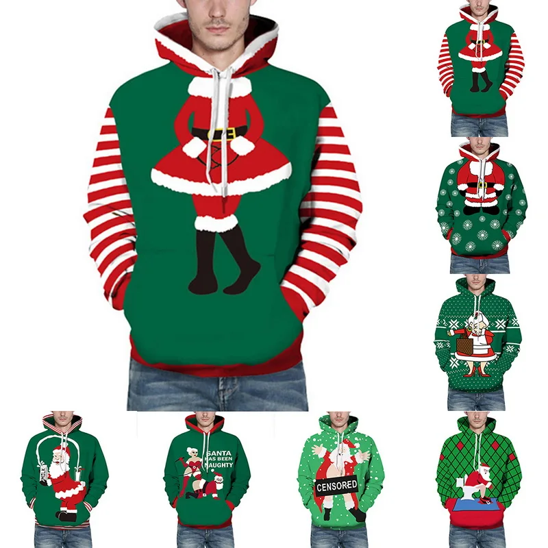 2019 Рождество Для Мужчин's 3D Толстовка с принтом мужчин Санта худи унисекс