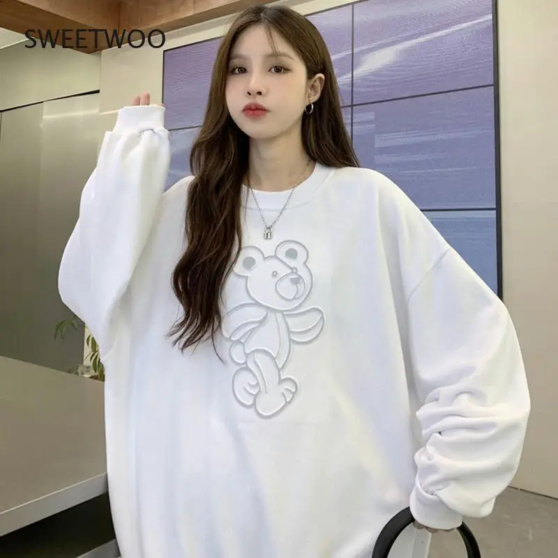 

Женские толстовки на весну и осень, тонкие женские толстовки, новинка, Свободный корейский топ с круглым вырезом и длинным рукавом, толстовки большого размера