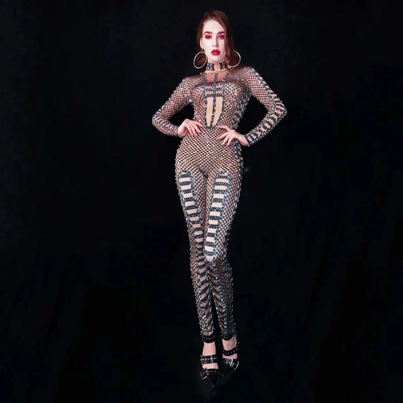 

Rhinestones Roupa Feminina Nightclub Jumpsuit Singer Costume Prom Stage Wear GOGO Dance Performance African Dresses For Women