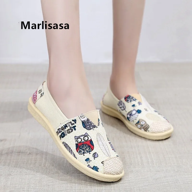 

Marlisasa Zapatos Dama Lady Classic Cartoon Printed Canvas Slip on Flats Women Casual Light Weight Comfort Loafers Sapatos H245