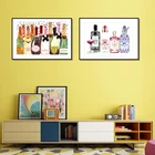 Настенный модульный плакат с изображением бутылки шампанского в мультяшном стиле, современный настенный холст для прикроватного фона, принты для домашнего декора живопись