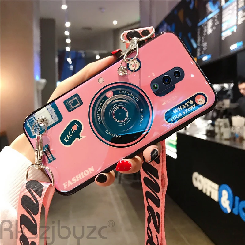 For OPPO Realme XT X2 Camera Soft Back Cover Stand Holder Lanyard Phone Case K5 A11X A5 A9 2020 Silicone Shell Capa |