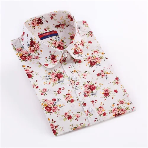 White Floral Dioufond, Цветочная женская блузка, хлопок, Повседневный, цветочный светильник, Винтажная летняя женская рубашка, модная, размера плюс, топы, 5xl, женская рубашка - Цвет: White Floral