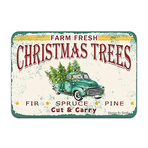 

Farm Fresh Christmas Trees Green Vintage Truck with Trees Iron Poster Painting Tin Sign Vintage Wall Decor for Cafe Bar Pub Home
