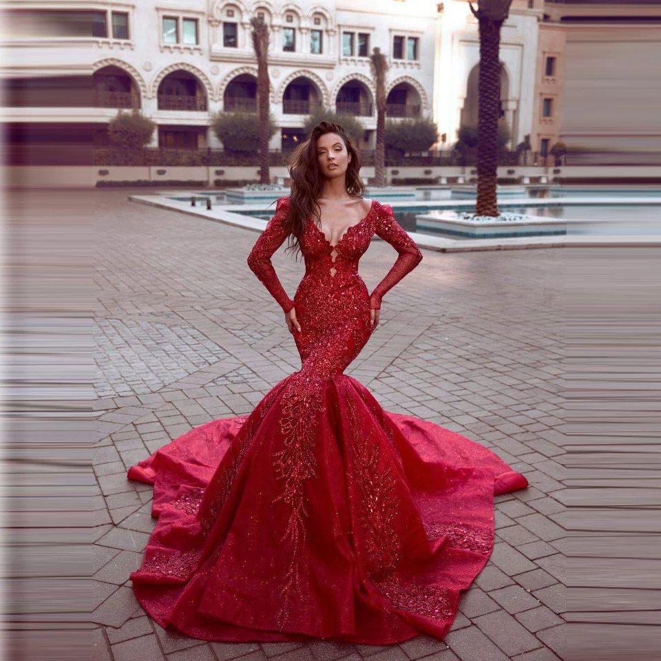 Сексуальные красные платья для выпускного вечера с аппликацией из бисера