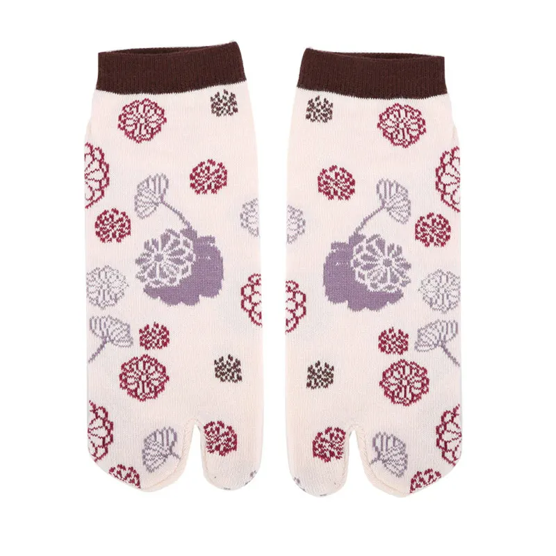 floral print cotton two toe socks couple split toe socks Japan two finger socks tabi socks