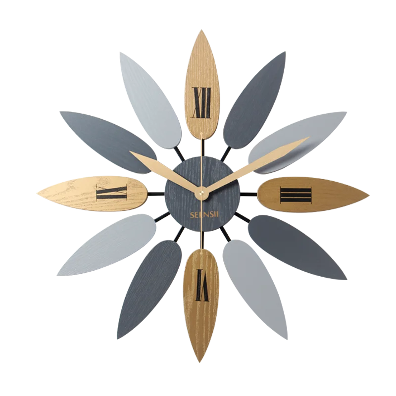 

52cm High Quality Unique Nordic Style Leaf Pattern Mute Quartz Wall Clock Retro Silent Brief Home Office Living Room Decor